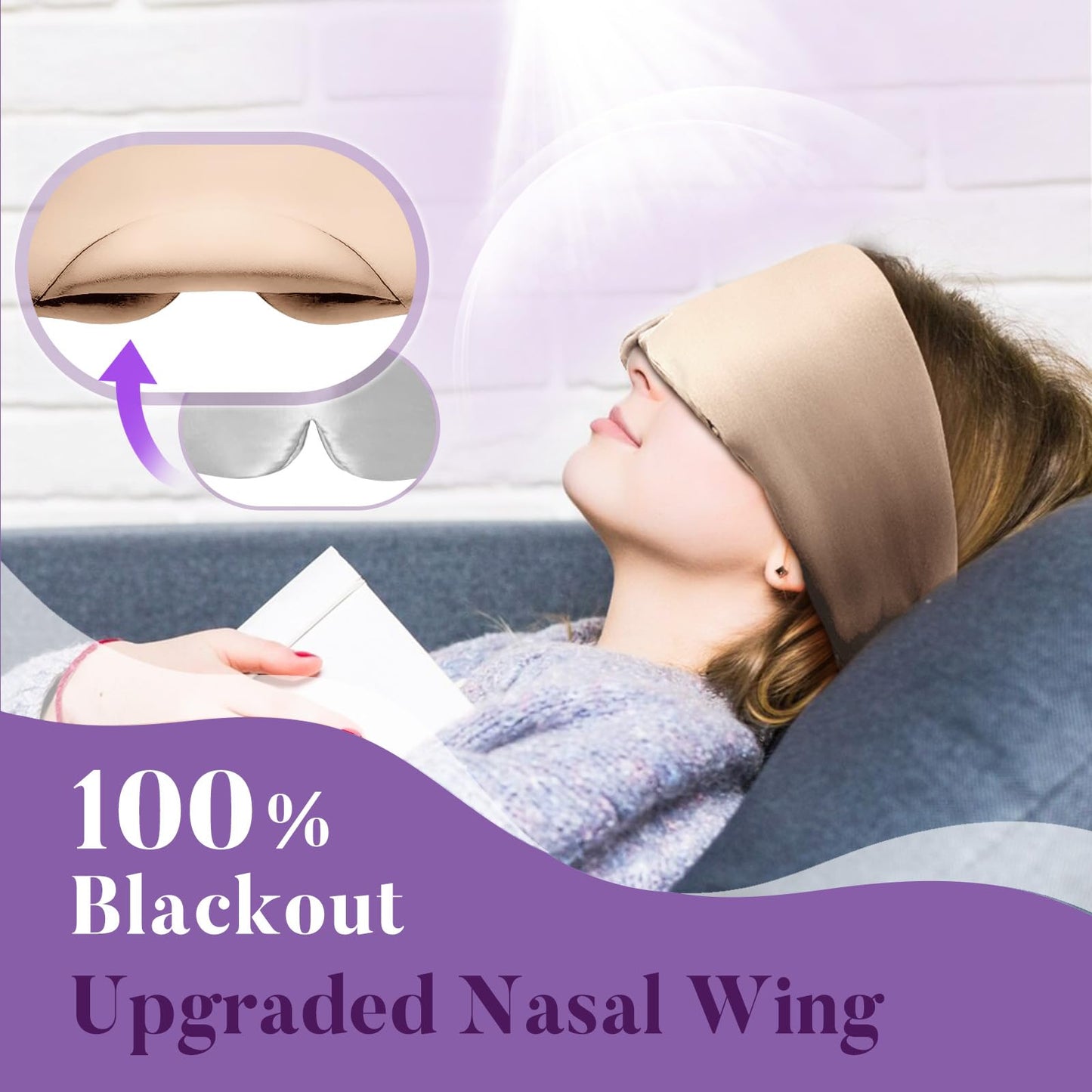 Okaydot Satin Sleep Mask - Updated Design Light Blocking Eye Mask for Men and Women, Soft and Comfortable Night Sleeping Mask, Eye Cover for Travel/Sleeping (Camel)