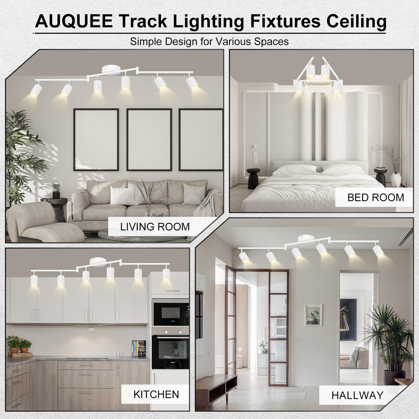Auquee 6 Light Track Lighting Fixtures Ceiling  Matte White Kichen Track Lighting Fixtures With Rotatable Light Heads  Foldable Lamp Arms  Modern Led Track Lights For Kitchen/Hallway  No Gu10 Bulb