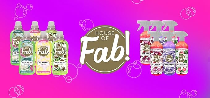 HOUSE OF FAB! Powerful All Purpose Cleaner, Dirt & Grime Removing Multi Purpose Cleaner, Used for Floors, Walls, and Any Hard Surface, Used on Large Areas, 33.8 FL Oz, 6 Pack, Sweet