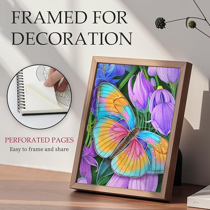 Hardcover Adult Coloring Book for Women Relaxation, 50 Patterns Spiral Bound Mindfulness Butterfly Coloring Books for Adult with 36 Dual-tip Markers, Inspirational Coloring Books Set Gift for Women