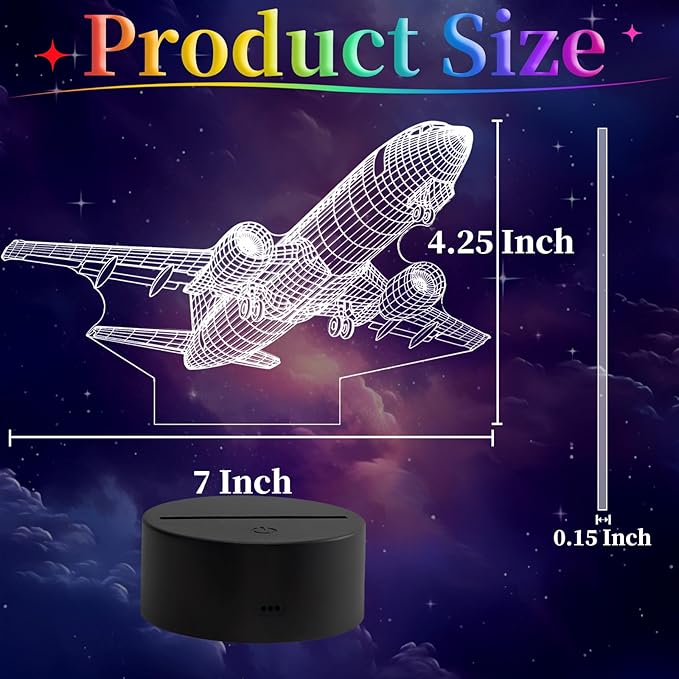 Airplane Night Light, 3D LED Illusion Night Lamp for Boys - Aircraft Themed Bedroom Lamps, Optical Illusion Lamp with Remote Control, Perfect for Kids' Room Décor, Cool Gifts for Airplane Lovers