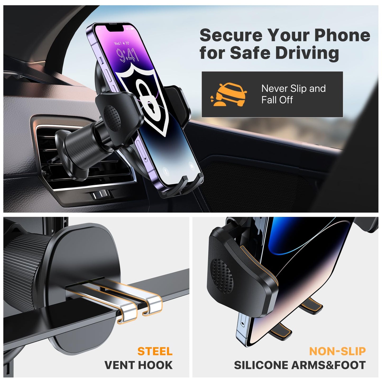 Miracase Phone Holders For Your Car With Metal Hook Clip, Air Vent Cell Phone Stand Car Mount, Universal Automobile Cradle For G