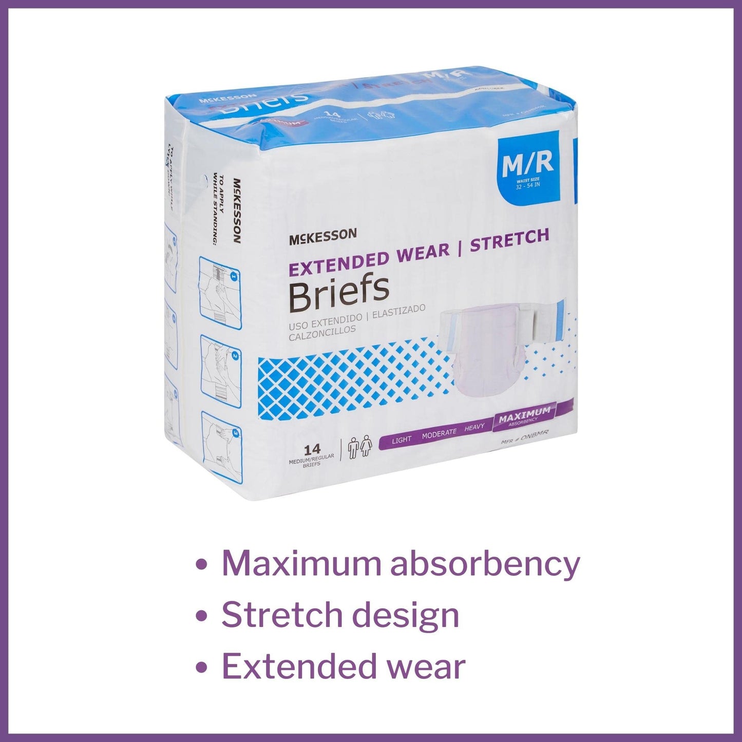 McKesson Extended Wear Stretch Briefs, [56 Count], M/R, 32-54 in. Incontinence Adult Diapers, Maximum Absorbency, Unisex, Disposable, Elastic Leg Gathers and Contoured Fit for Men and Women