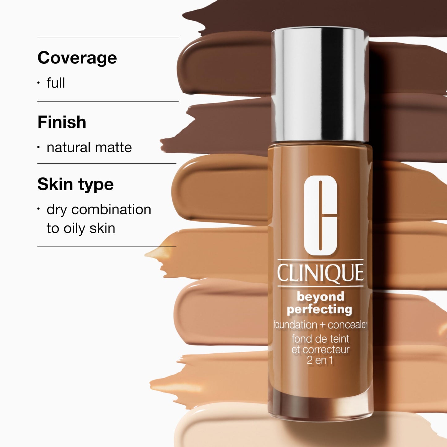Clinique Beyond Perfecting Liquid Lightweight Full Coverage Foundation + Concealer For Dry Combination to Oily Skin Types, Nutty