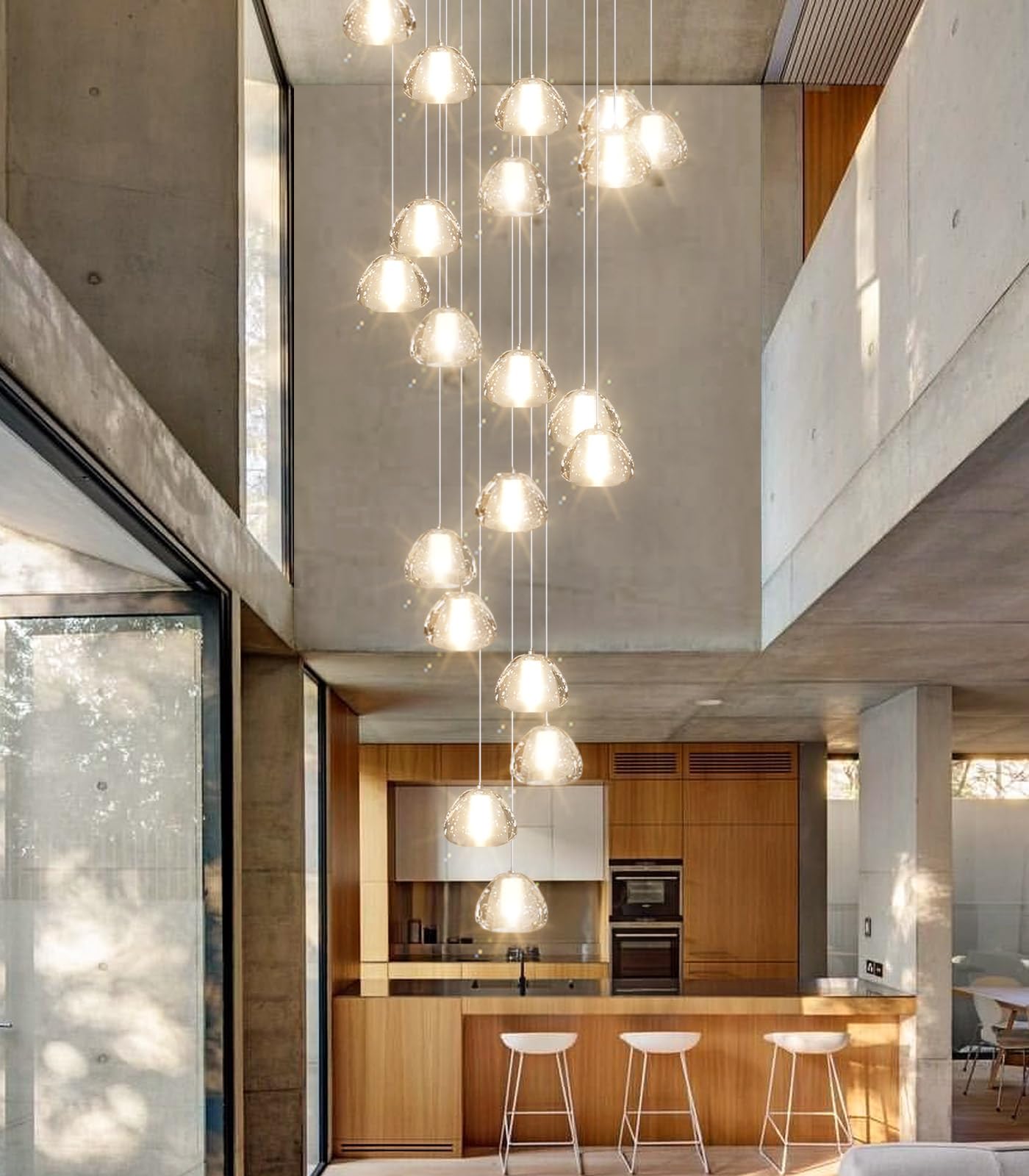 Dolria Gold Modern Crystal Chandelier For Staircases 157 Long Adjustable Ceiling Light For Entrance 3000K Led Hanging Lighting Living Room Hallway Entryway