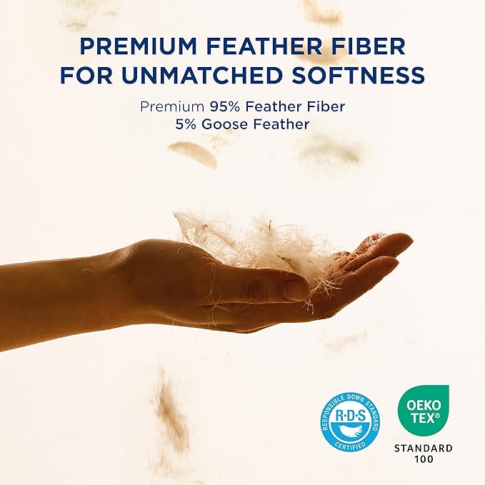 Bedsure Luxury Goose Feathers Down Pillow - 300 Thread Count Cotton Cover Gusseted Hotel Collection Bed King Pillow, Ultra-Soft High Elasticity Sorona Fiber Layer Pillows for Sleeping