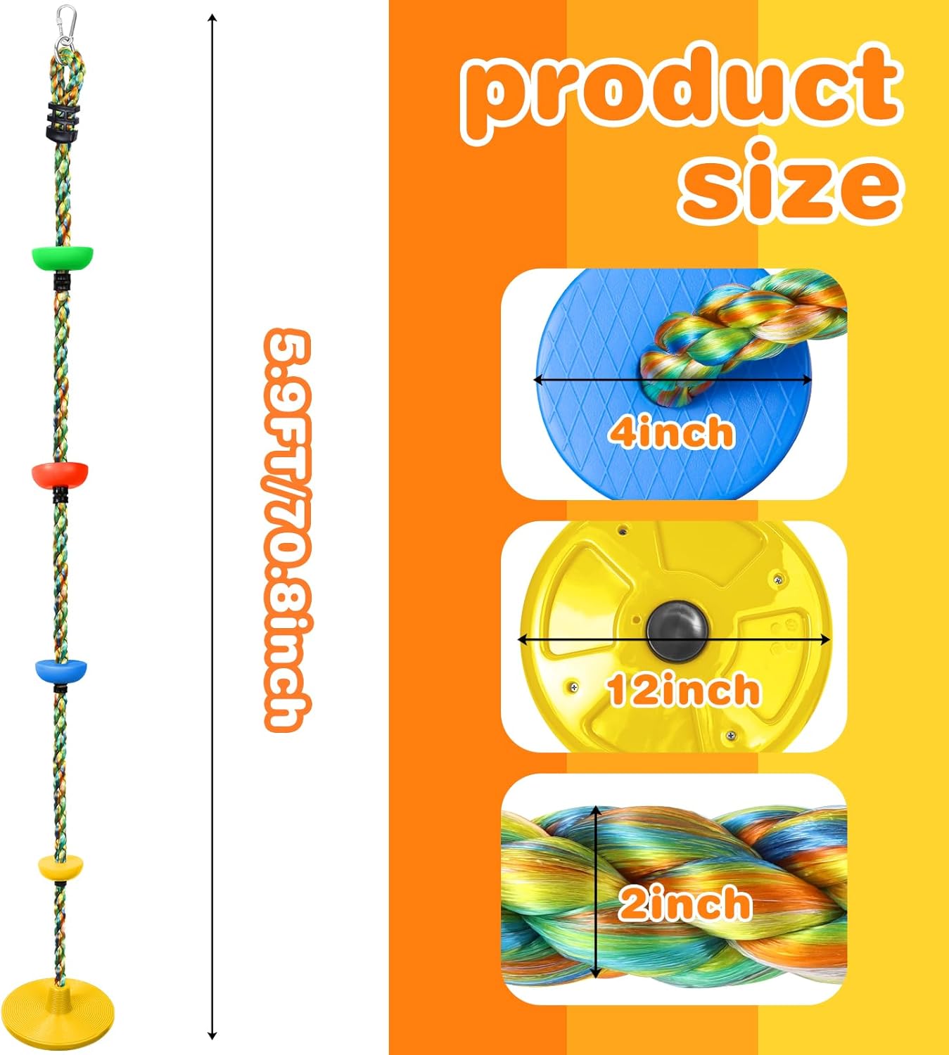 Climbing Rope Tree Swing with Platforms and Disc Swing Seat Set Outdoor Playground Accessories for Kids Including Hanging Strap & Carabiner Rope Swings for Tree Kids Swing Set Accessories