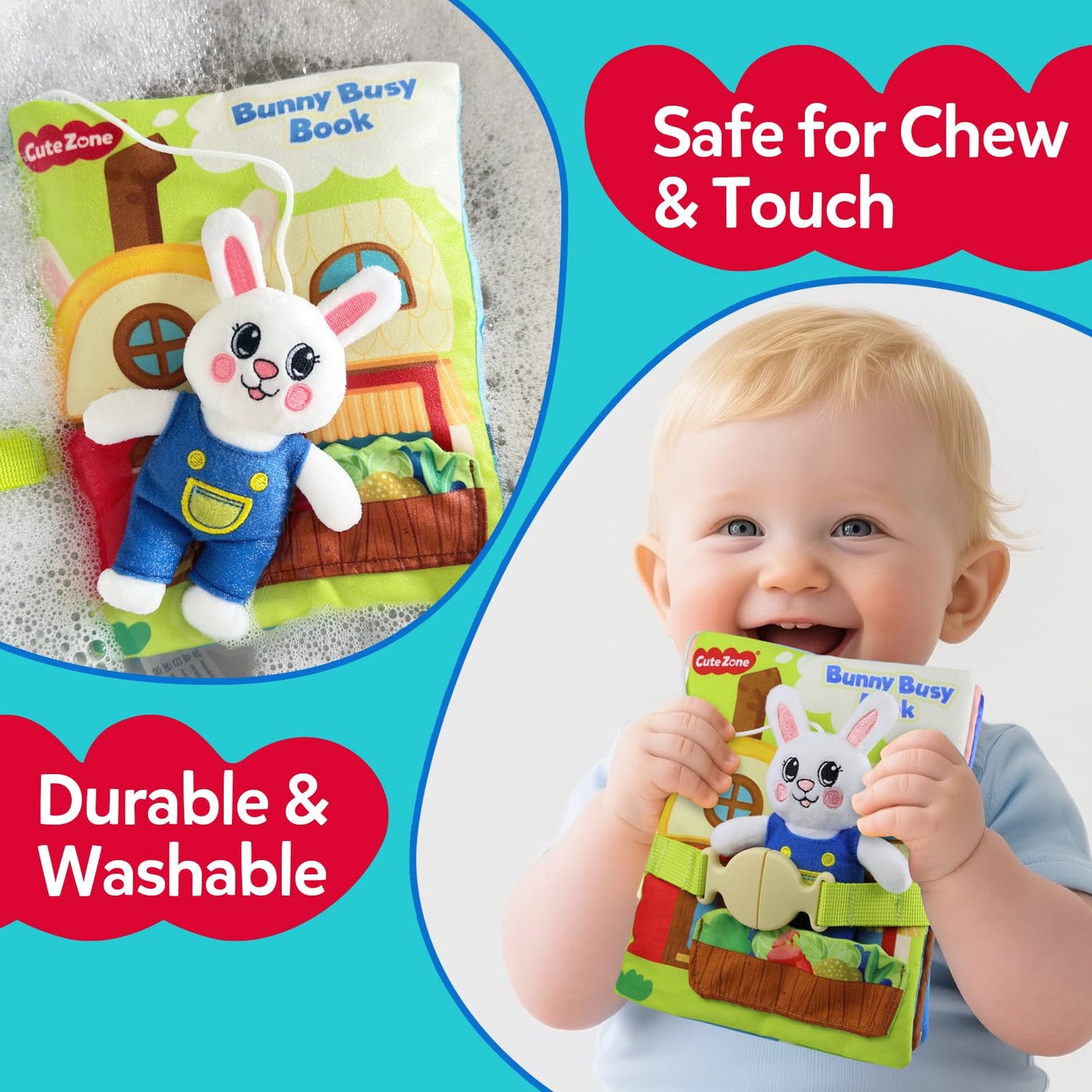 CuteZone Montessori Busy Book for Toddlers 1-3,Busy Board with 12 Sensory Activities & Fine Motor Skills,Travel Toys for Airplane Car,Educational Learning Gift for 1 2 3 Year Old Boys Girls