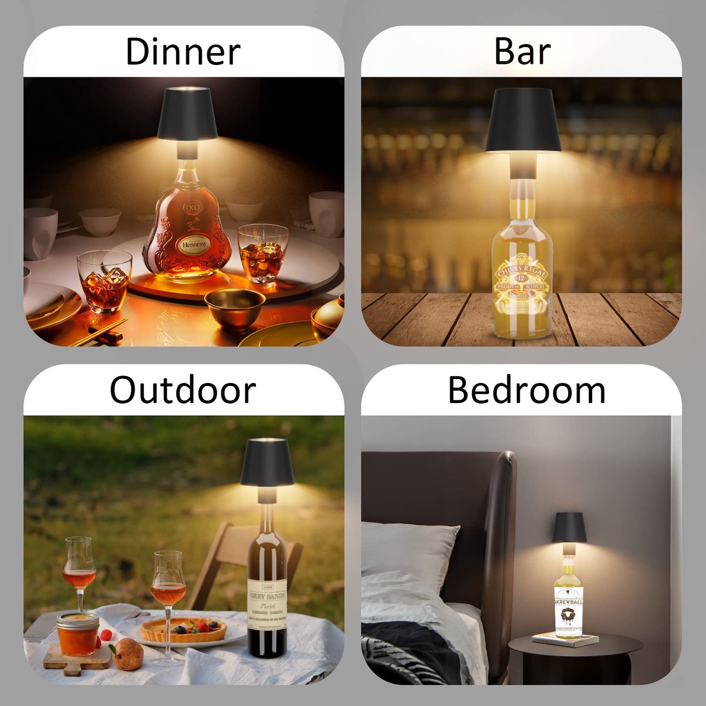 Coinmit Led Bottle Lamp 2 Pack - 5500Mah Portable Cordless Light, Ip54 Waterproof, Black, Model Ht013