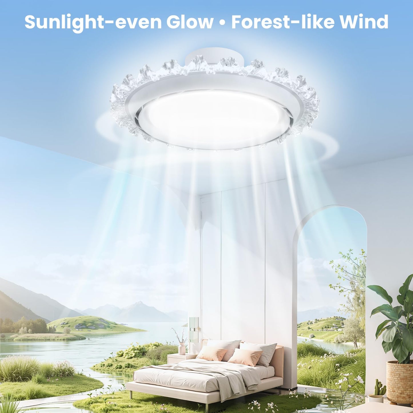 WVMNQO cutting edgeless Ceiling Fan Light Combo, 19.7in Ultra-Thin, Quiet 20dB, Remote Control, Crystal Finish