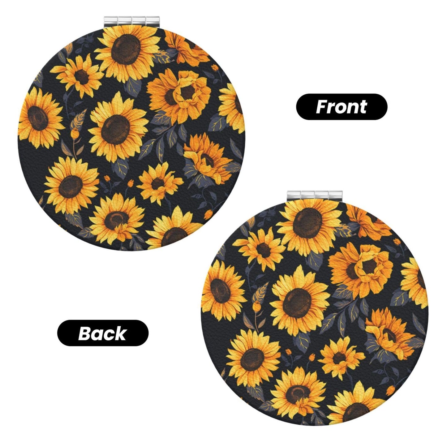 keluki Sunflower Style6 Print Foldable Travel Pocket Mirror Round PU Leather Portable Mini Makeup Double Sided Handheld Magnifyi