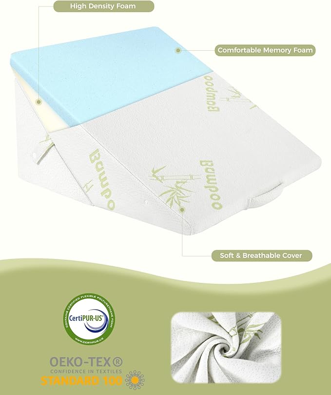 Forias Wedge Pillow for After Surgery, Rayon Derived from Bamboo, 9&12 Inch Adjustable Bed Wedge Pillow for Sleeping with Half-Moon Pillow for Post Surgery Acid Reflux Gerd Snoring