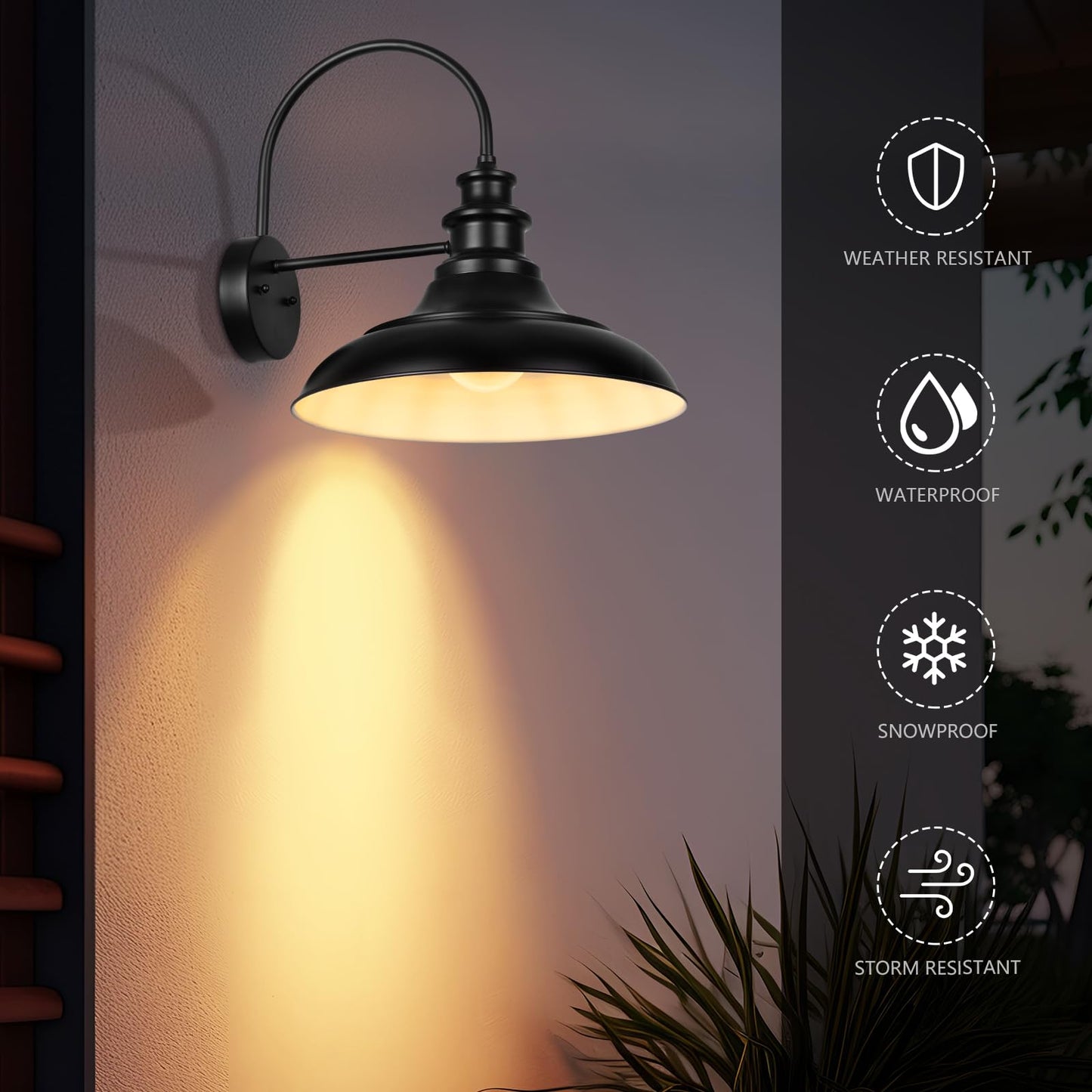 Diyel Outdoor Barn Light Fixtures  16 Inch Large Dome Farmhouse Exterior Wall Mount Lights  Rustic Wall Sconces Indoor Wall Lighting  Industrial Black White Lanterns For Porch  2 Pack