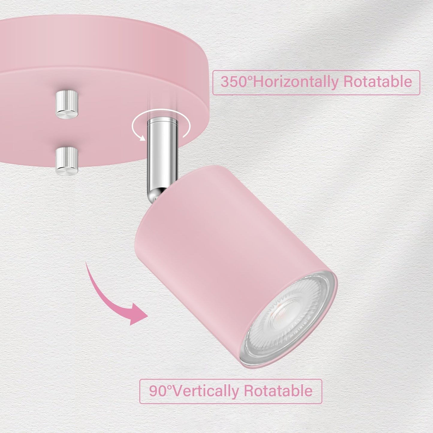 Bricosmocon 2 Light Track Lighting Fixtures Ceiling  Pink Round Directional Spotlight Fixtures  Gu10 Flush Mount Ceiling Fixture  Adjustable Modern Led Track Light For GirlS Room  Bulb Not Included