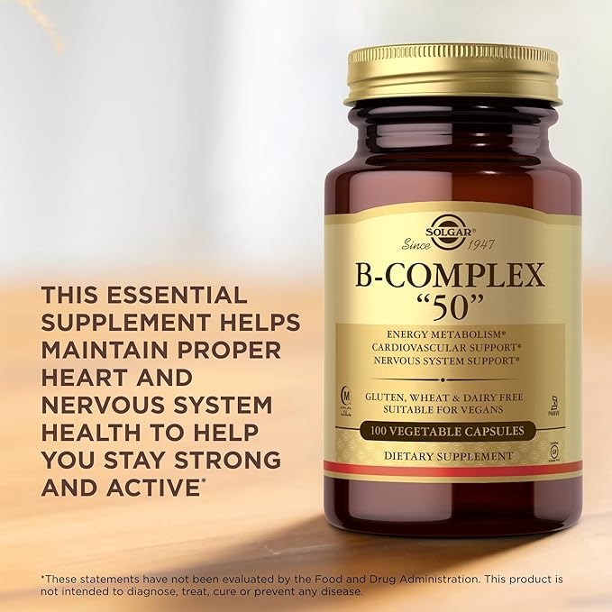 Solgar B-Complex "50" - 100 Vegetable Capsules - Energy Metabolism, Cardiovascular & Nervous System Support - Non-GMO, Vegan, Gluten Free - 100 Servings