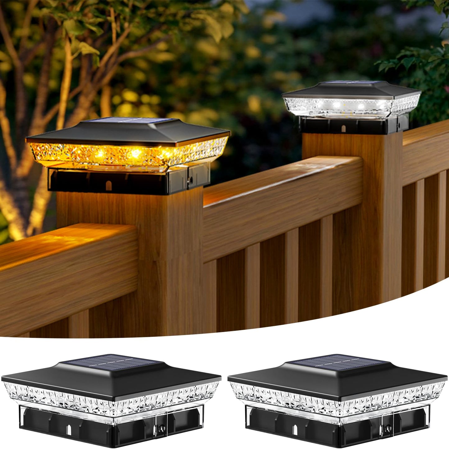 Btfarm 2 Pack Solar Post Cap Lights Outdoor  2 Color Modes 16 Led Fence Post Lights Fit 4X4 3.5X3.5 Wooden/Vinyl  Bright Waterproof Solar Powered Deck Lighting Outside For Patio Porch Garden  Black