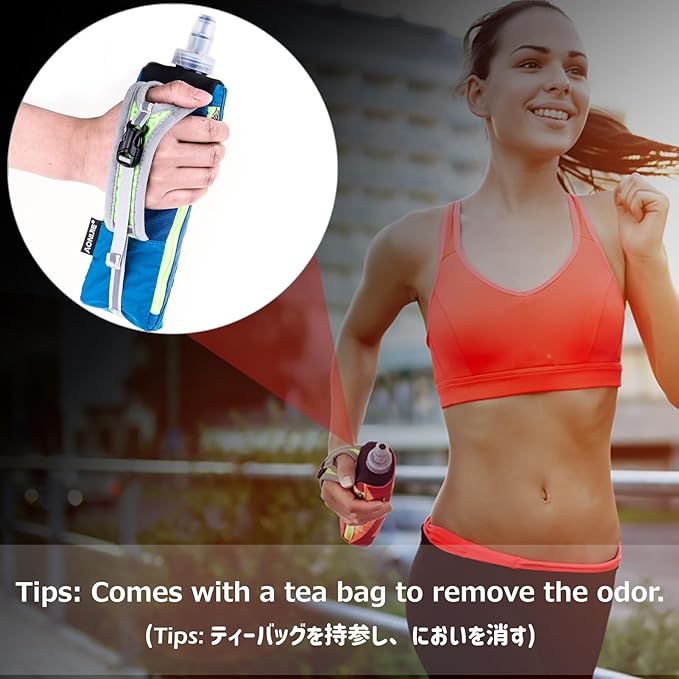 Azarxis Handheld Water Bottle and Phone Case for Running/Walking, Quick Grip Handheld Soft Flask 17oz with Hand Strap Hydration Pack for Runners and Athletes (Black)