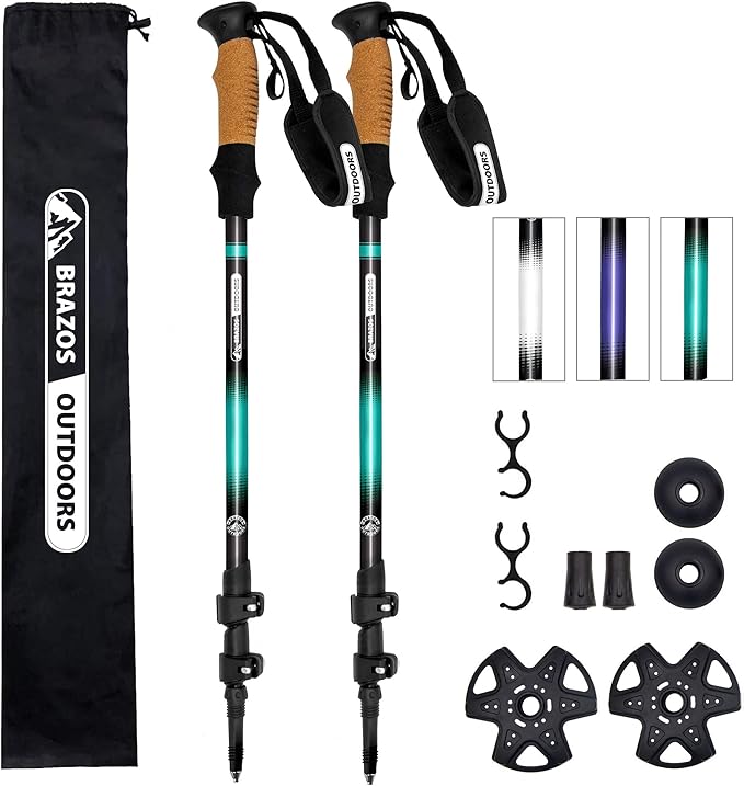 Brazos Trekking Poles for Hiking | Collapsible Walking Stick | 24" to 54" (Pair of 2) 9.7oz Ultra-Light Aluminum with Cork...