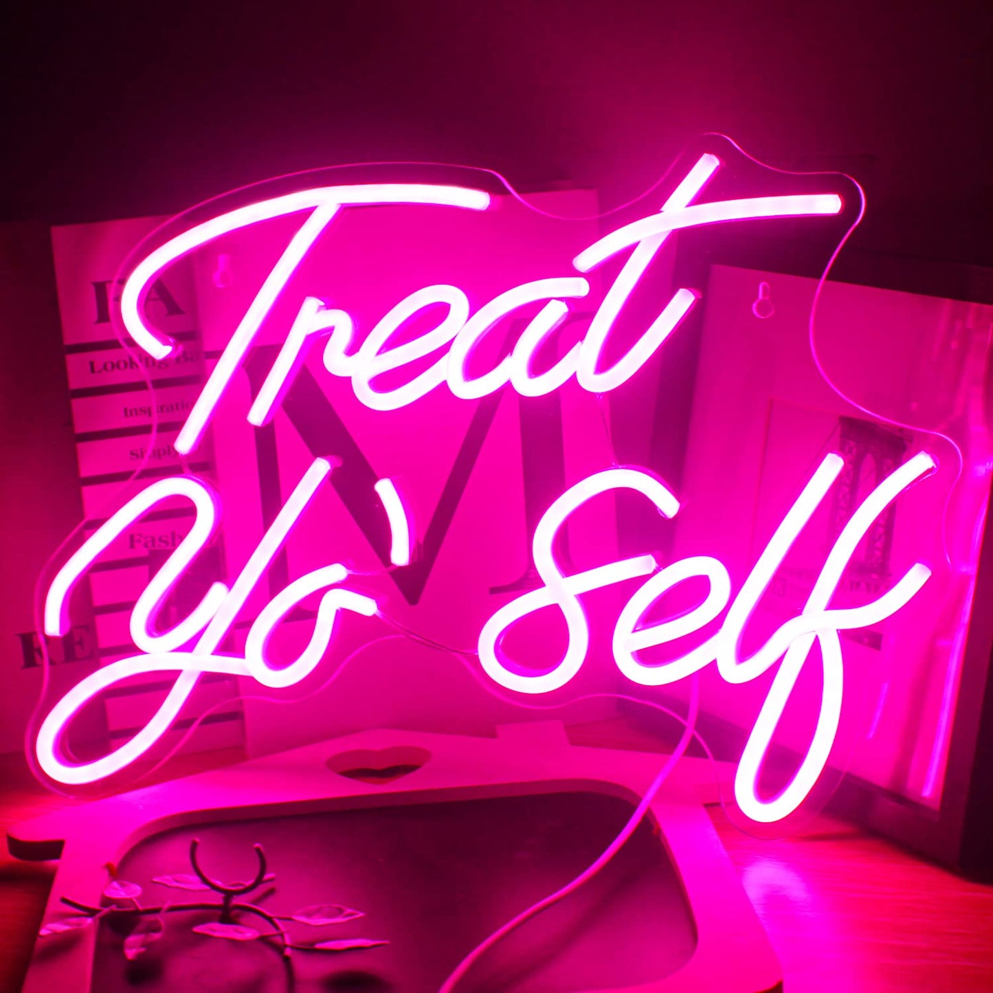 Gamerneon Pink LED Neon Sign - inTreat Yourselfin Acrylic Light for Bedroom & Party Decor