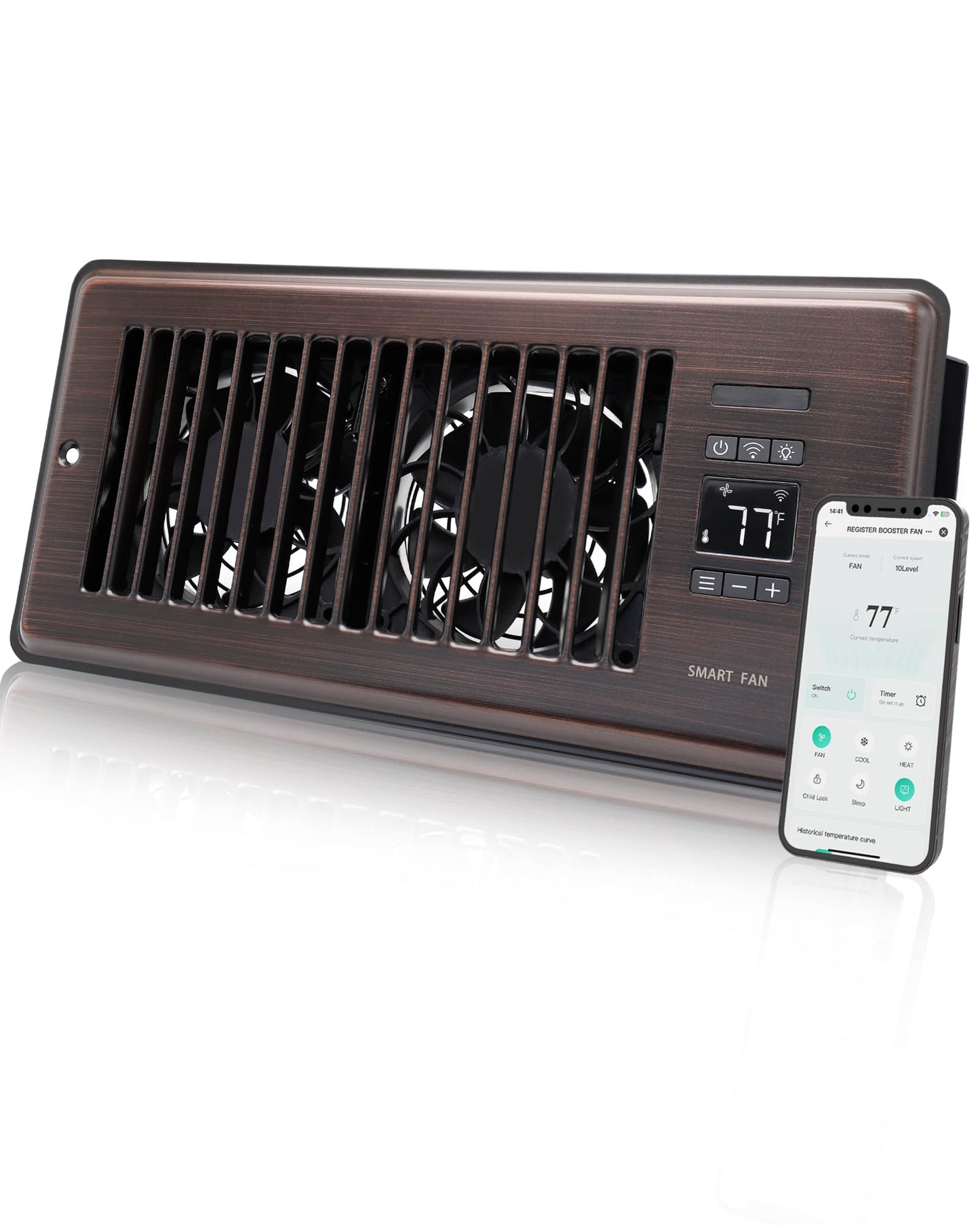 Super Quiet Register Booster Fan For 4  X 10  Register Holes, Smart Register Vent With Dual Intelligent Thermostat And Wifi App