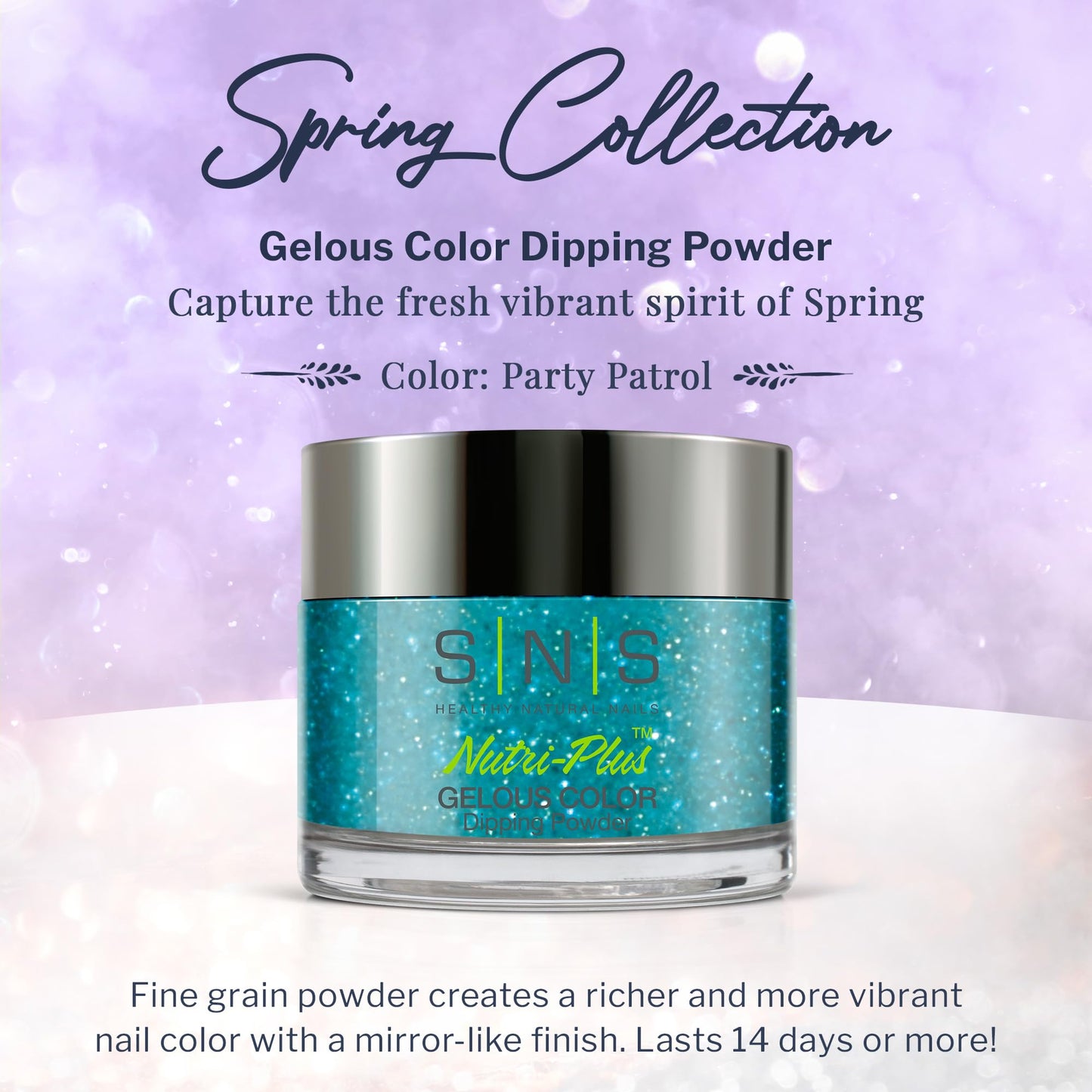 SNS Nail Dip Powder, Gelous Color Dipping Powder - Party Patrol (Turquoise/Teal, Shimmer) - Long-Lasting Dip Nail Color Lasts 14
