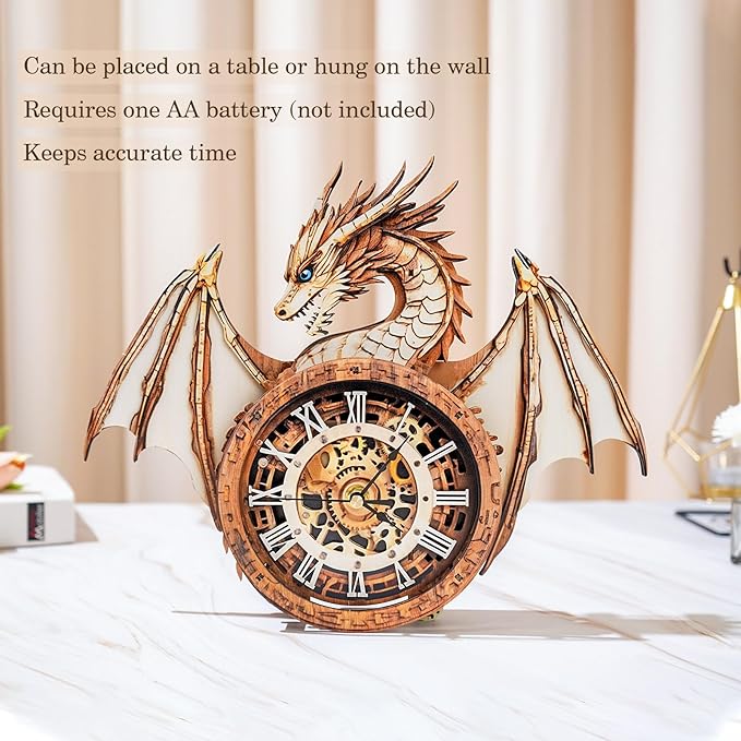 3D Wooden Puzzles for Adults – Dragon Clock 3D Puzzles Art and Craft Kits, Unique Shape Wood Clock for Adults, Handmade Model Building Kit DIY Hobbies, Gifts for Family, Wall Art Home Decor