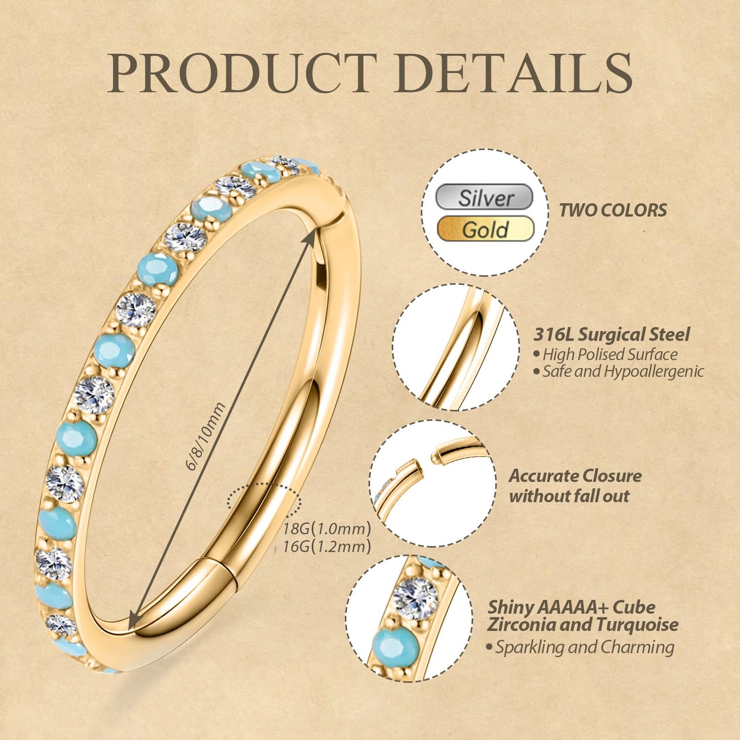 16G Septum Jewelry 8mm Septum Ring Cartilage Helix Daith Earring Surgical Steel Helix Daith Piercing Jewelry Nose Ring Hoop Sept
