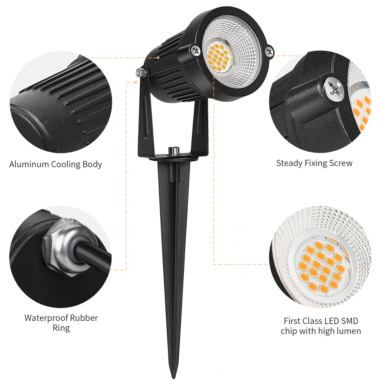 REEGOLD Low Voltage Landscape Lights, 7W 700LM LED Spotlights, Warm White 2700K, IP65 Waterproof, Aluminum, 6 Pack