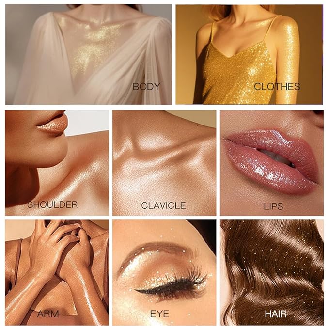 Bronze Highlighter Spray, Professional Shiny Glitter Spray for Eyeshadow Face and Body Luminizers, Loose Shimmer Powder Makeup Mist for Women Kid Rave Outfits Festival Accessories