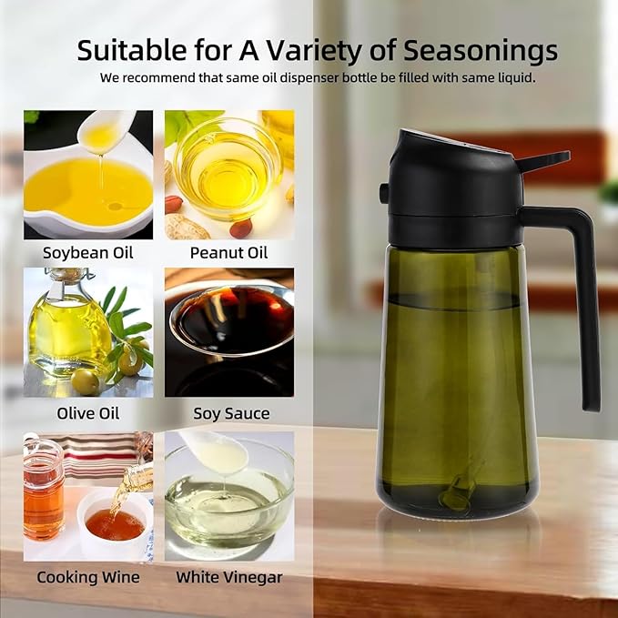 Aovdy Olive Oil Sprayer for Cooking, 2 In 1 Glass Oil Dispenser 16oz- 470ml Premium Spray Bottle for Kitchen Gadgets and Air Fryer Accessories, Salad, BBQ - 2PCS Dark Green
