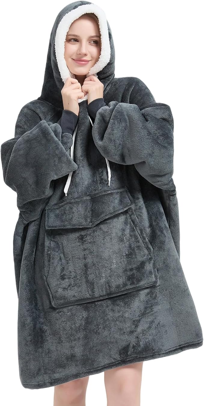 Qeils Wearable Blanket Hoodie for Women, Comfy Sherpa Sweatshirt Blanket as Birthday Christmas Gifts, Oversized Pullover J...