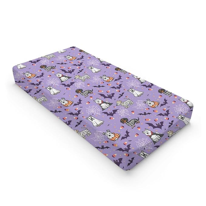 Cartoon Cute Halloween Dogs Bats Candy Corn Pattern Baby Changing Pad Cover, Unisex Fall Winter Holiday Nursery Diaper Changing Table Pad Mat Sheet for Boys Girls-16x32