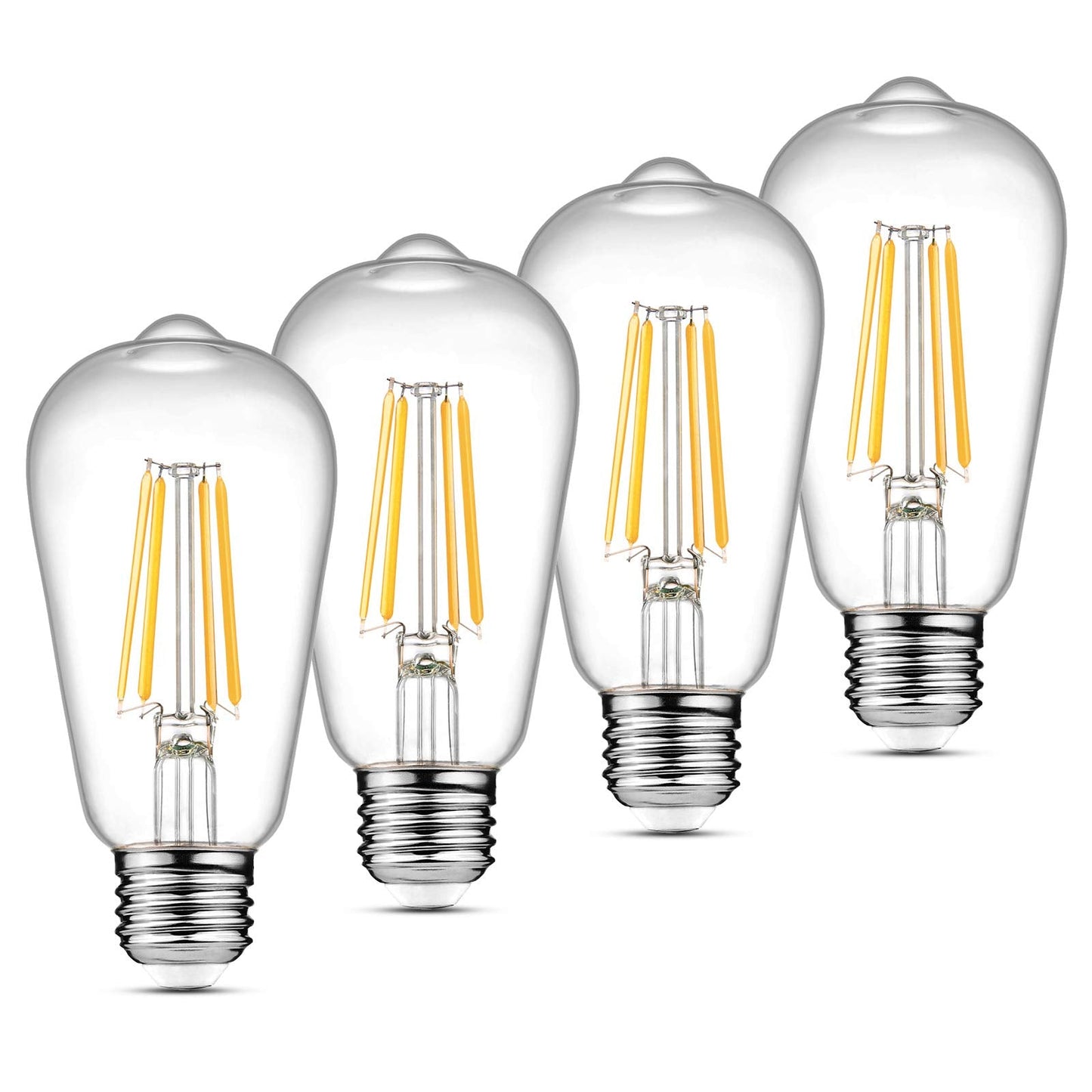 Ascher Vintage Led Edison Bulbs, 6W Equivalent, Warm White 2700K, Clear Glass, Pack Of 4, E26 Medium Base, Non-Dimmable