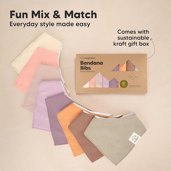 8-Pack Organic Baby Bandana Bibs for Girls - Super Absorbent Triangle Baby Bibs for Drooling and Teething Infant, 100% Cotton Extra Soft for Newborn, Infant 0-36 Months (Mauve)