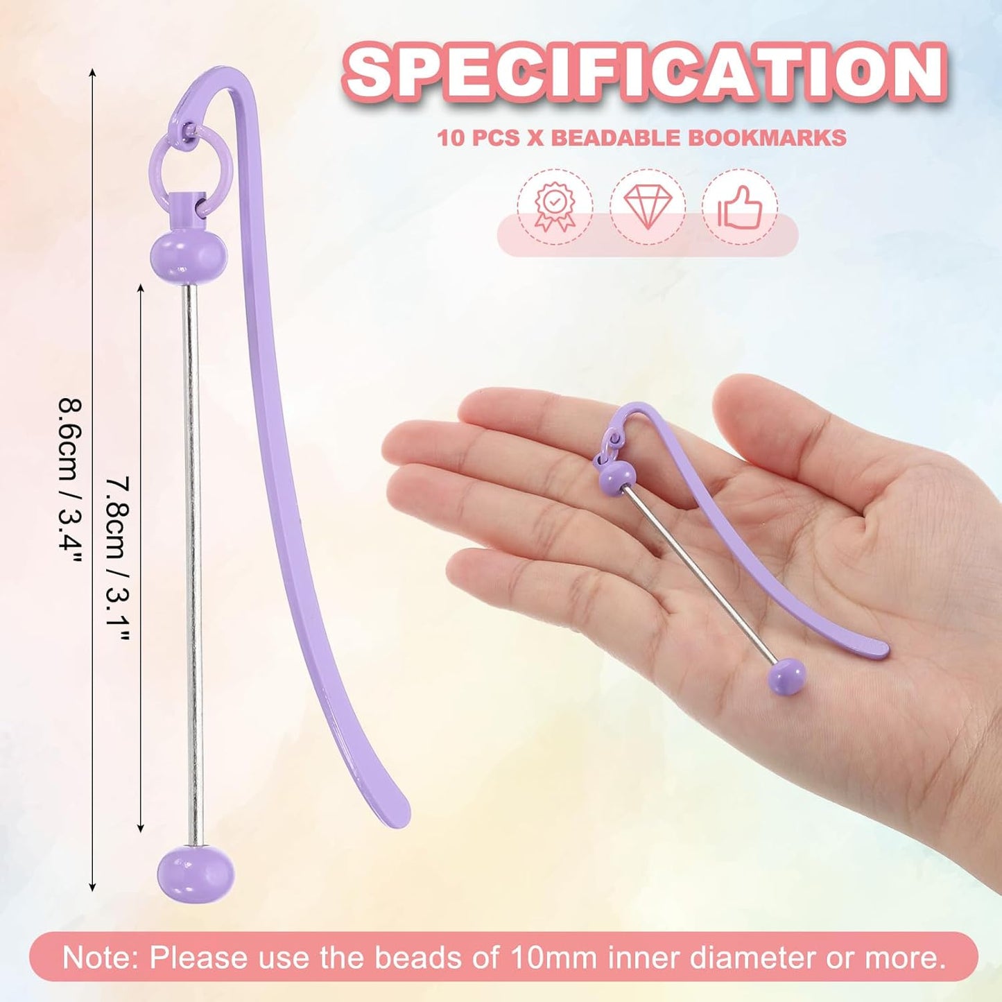 PATIKIL Beadable Bookmarks, 10 Pcs Beaded Bookmark DIY Metal Blank Bar Bulk for Bookmark DIY Making Craft, Beading Pendant Charm, Candy Purple
