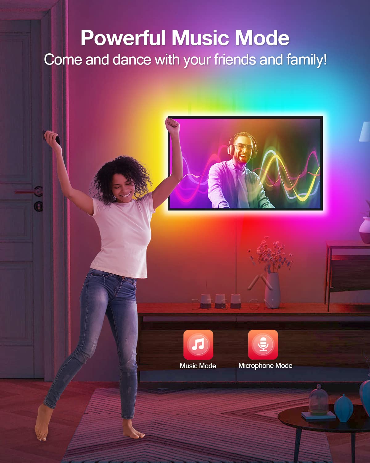 Daymeet LED TV Backlight Strip, 9.8 FT, RGB Multicoloured, USB Powered, Music Sync, Bluetooth APP Control for 32-60 inch TVs
