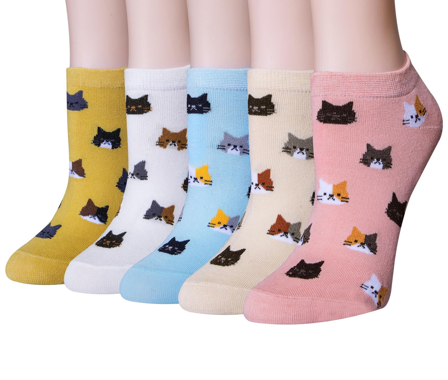 Justay 5 Pairs Cat Socks - Cute Cotton Novelty Funny Animal Fun Ankle Socks for Women Gifts