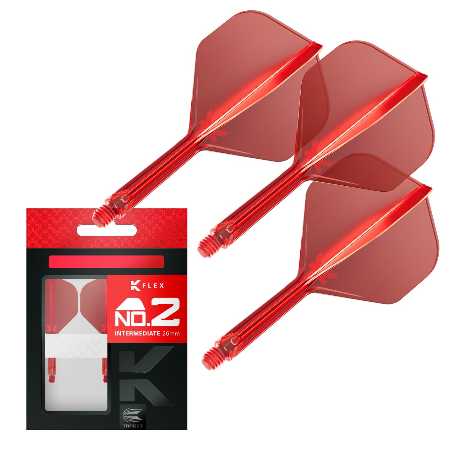 Target Darts K Flex Integrated Dart Flights And Shafts  No.2 Red (Intermediate) | Pack Of 3 K-Flex - No2  Kflex All In One Moulded Dart Flight & Stem | Professional Dart Accessories