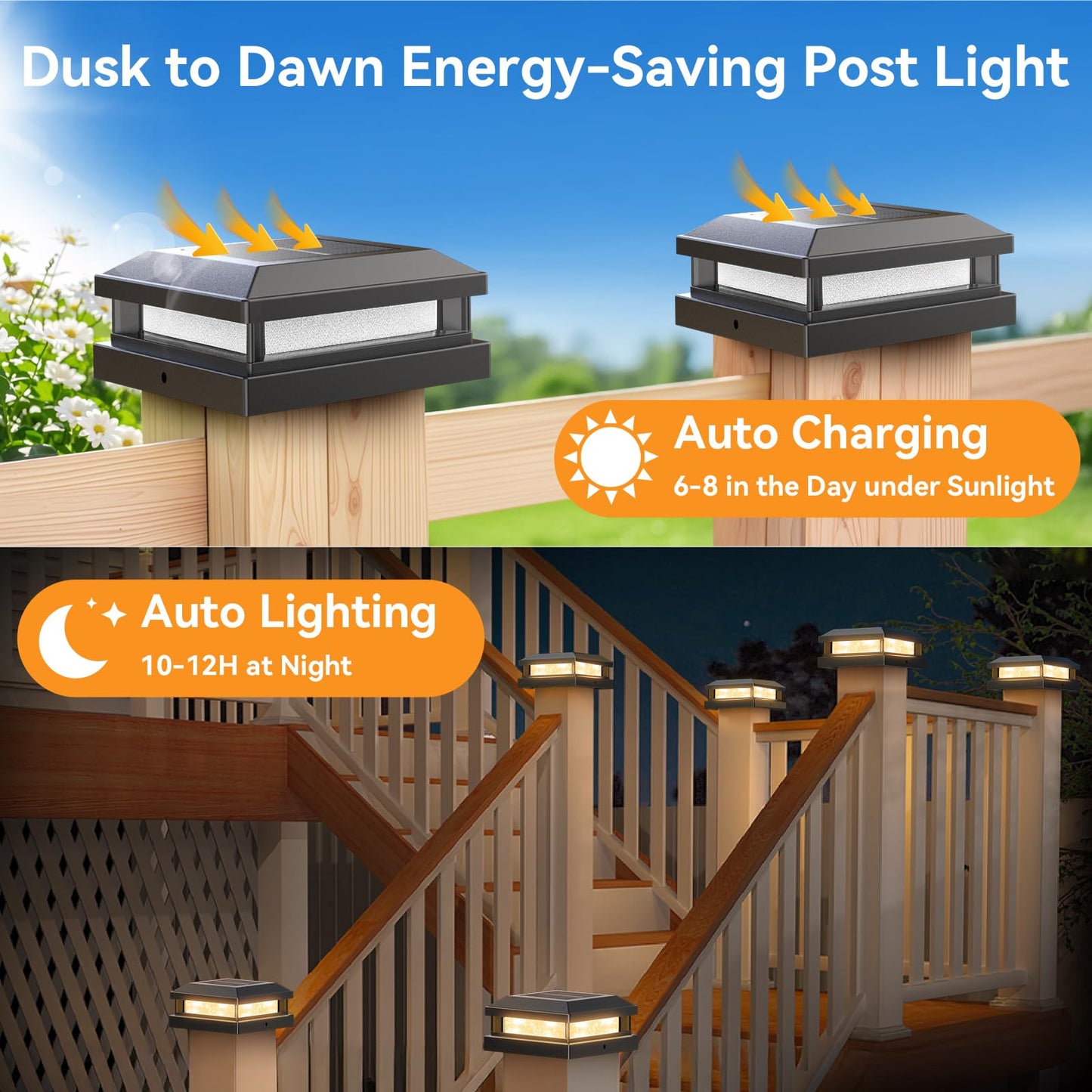 Solar Post Cap Lights Outdoor 16 Packs For 4X4 4.5X4.5 5X5 Vinyl/Wooden Posts  Waterproof Solar Powered Fence Cap Light With Warm/Cool Lighting  Black 16Leds Deck Caps Lights For Yard  Garden  Patio