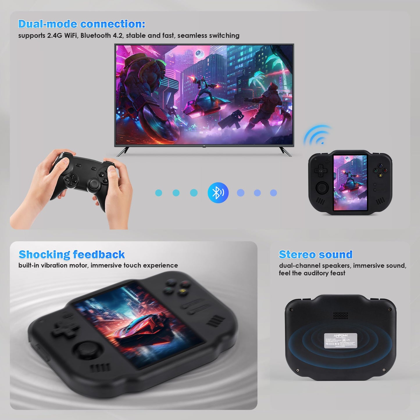 MagicX Zero 40 Retro Handheld Game Console , 3.4 Inch IPS Screen Linux System Sunken Dual Joystick Built-in 64G TF Card Handheld Emulator Support 4.2G WiFi Bluetooth TV Output(Black)