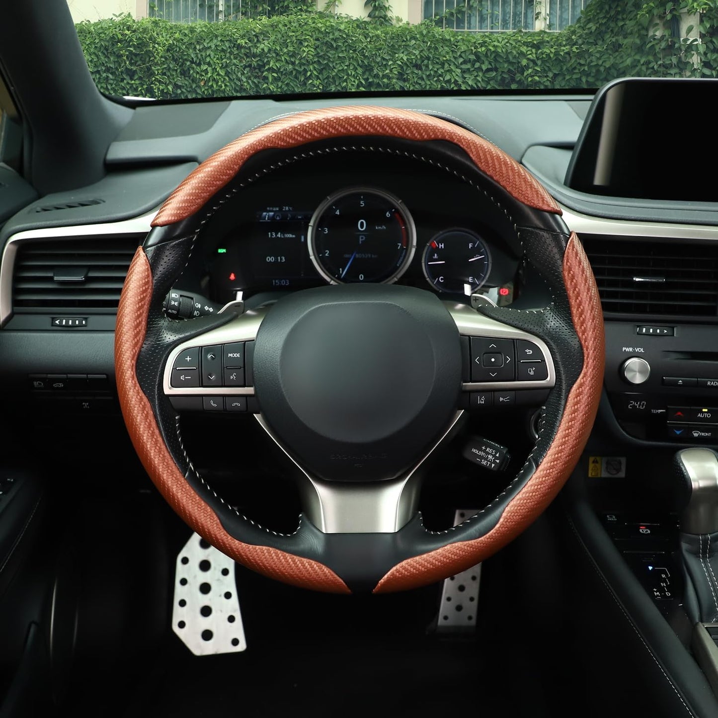 Amiss Carbon Fiber Steering Wheel Cover - 3pc Butterfly Segmented Protection, Champagne