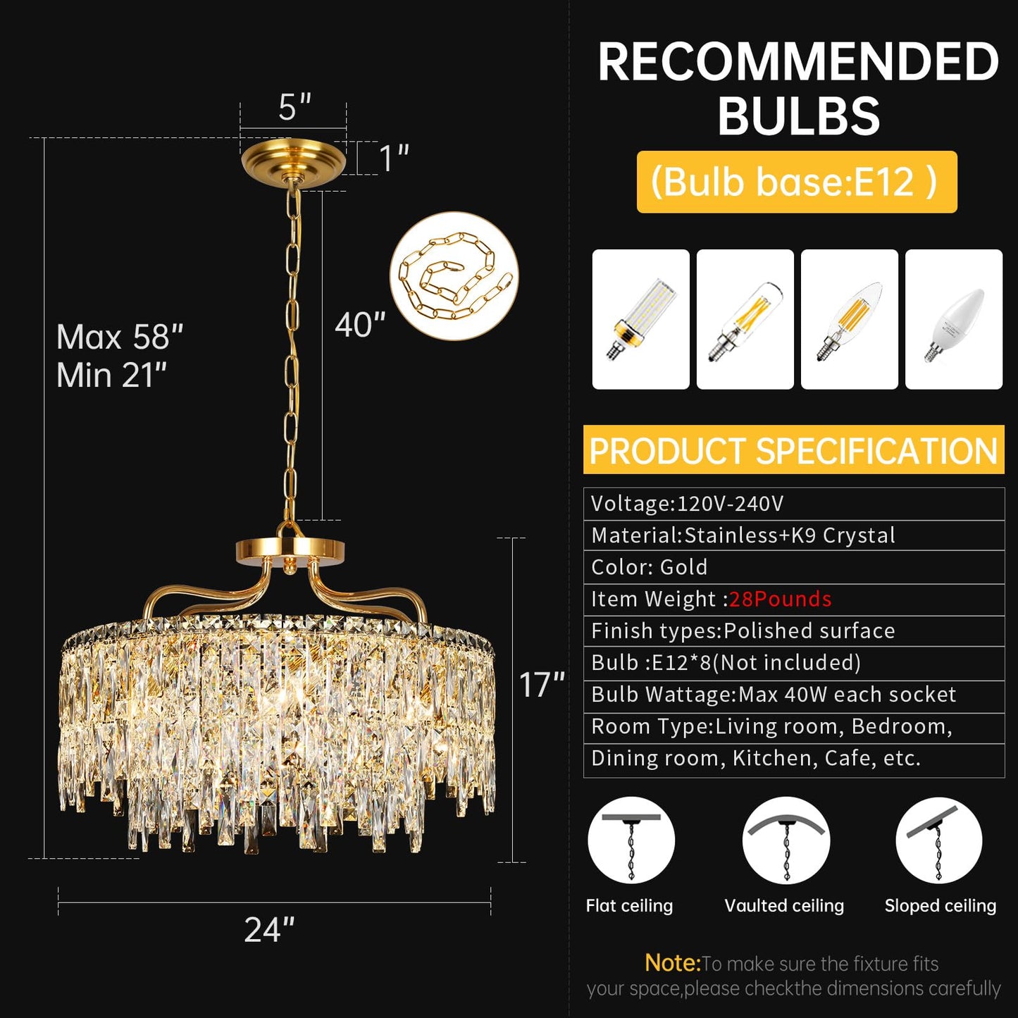 Nisidun Gold Crystal Chandeliers For Dining Room Light Fixture  24 Modern Round Chandeliers 8 Lights stylish Ceiling Pendant Ceiling Lighting For Dining Room Bedroom Entryway Foyer Staircase