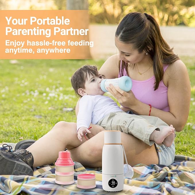 Portable Bottle Warmer for Travel - Fast Heat Travel Bottle Warmer for Breastmilk, USB Calentador De Biberones on The Go17oz 12H Baby Bottle Milk Warmer - Wireless Car Bottle Water Warmer, Orange