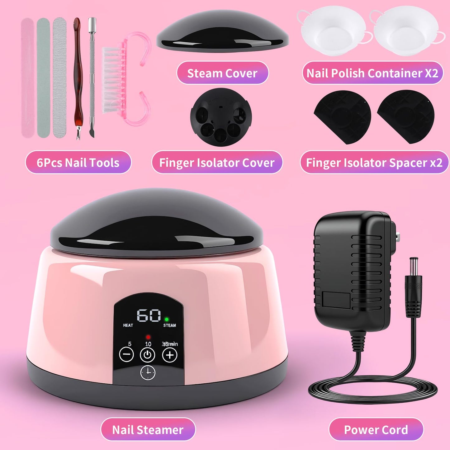 ANGNYA Electric Nail Soaking Bowl, Adjustable Temperature Gel Nail Polish Remover Machine Automatic Quick Remove Gel Steam Soak