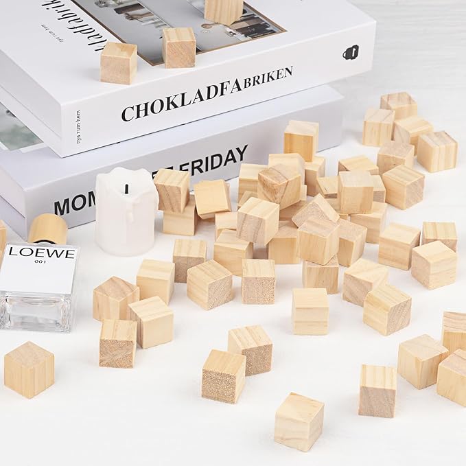 500 Packs Wooden Blocks for Crafts, 0.8 Inch Pine Wood Cubes, 2 x 2 x 2 cm Wooden Cubes for Paint, Stamp, Decorate, DIY Projects and Personalized Gifts,by GNIEMCKIN