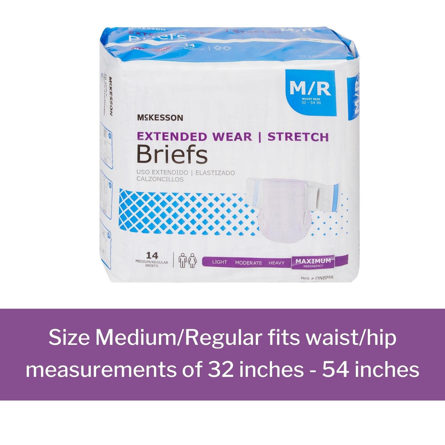 McKesson Extended Wear Stretch Briefs, [56 Count], M/R, 32-54 in. Incontinence Adult Diapers, Maximum Absorbency, Unisex, Disposable, Elastic Leg Gathers and Contoured Fit for Men and Women