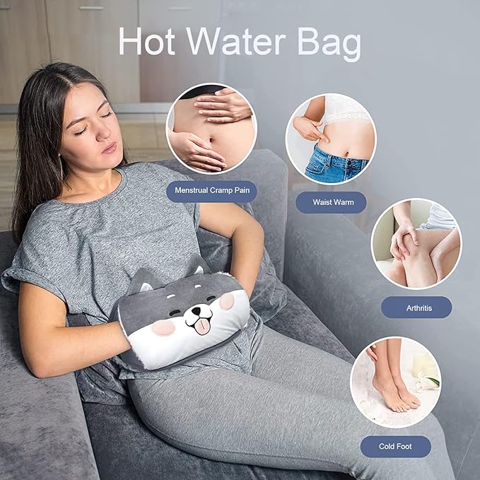 Hot Water Bag,Hot Water Bottle with Waist Cover Cartoon Warm Water Pouch for Neck and Shoulder, Back,Hand, Legs, Waist Warm