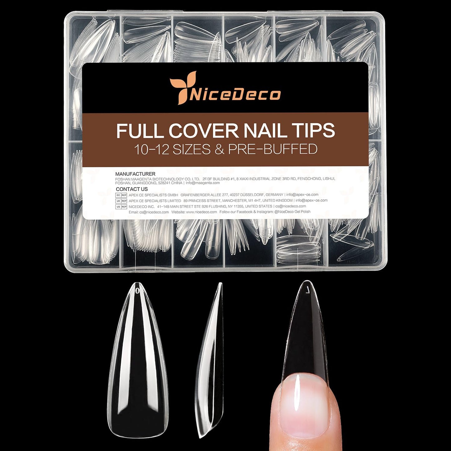 Nicedeco Gel Nail Tips Long Stiletto Shape Nails, 504Pcs Clear Soft Tips Full Cover False Nails for Gel Nail Extensions Press on