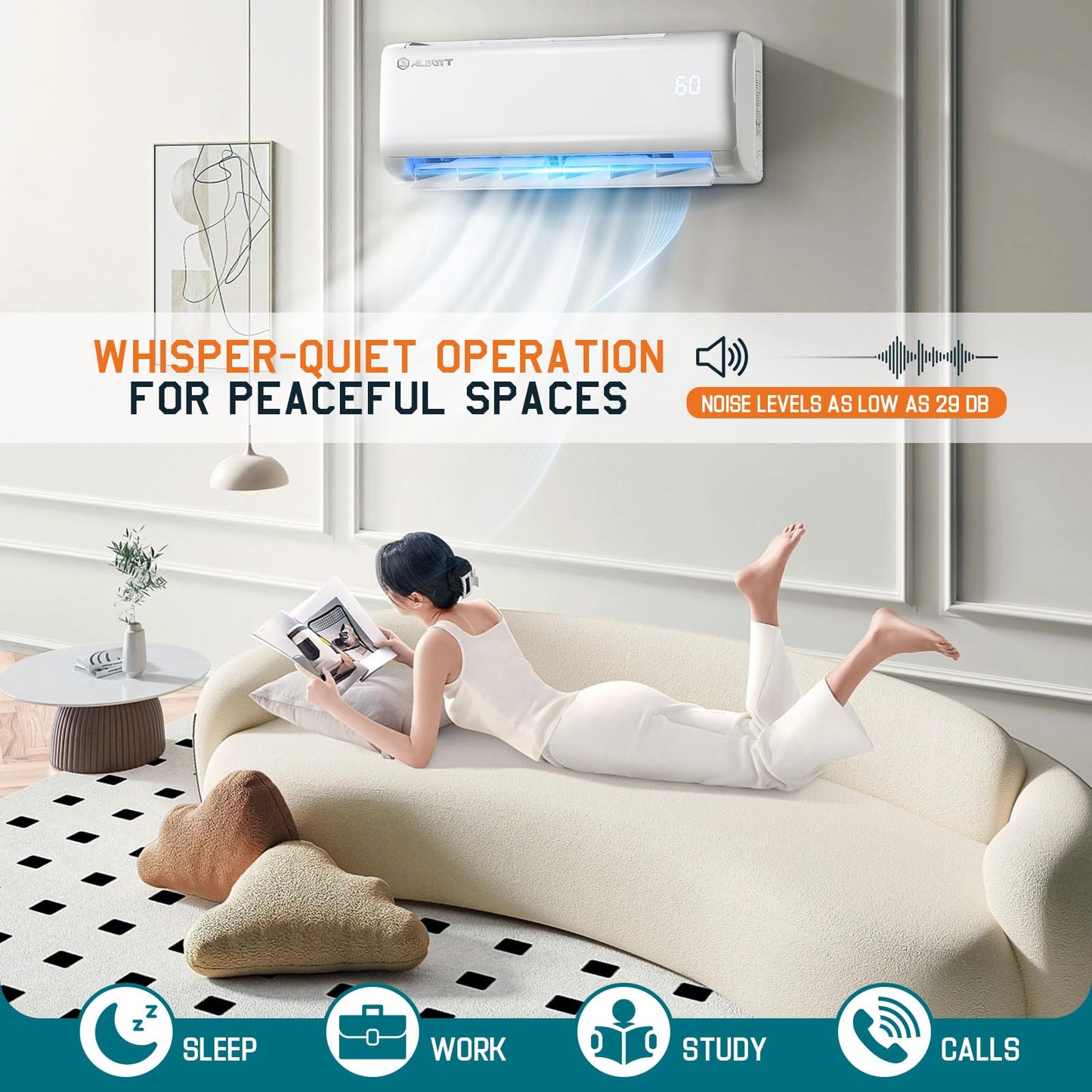 Albott 12000 Btu Ductless Mini Split Air Conditioner And Heat Pump, Seer2 18.5, 220V Inverter Ac, Cools Up To 750 Sq. Ft, Energy