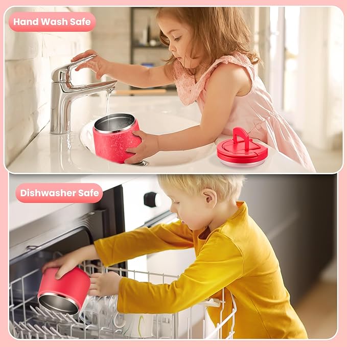 Kids Thermo for Hot Food, 14oz Insulated Soup Jar, Stainless Steel Lunch Box with Leakproof Lid & Spoon, Vacuum Insulated Bento Container (Red)